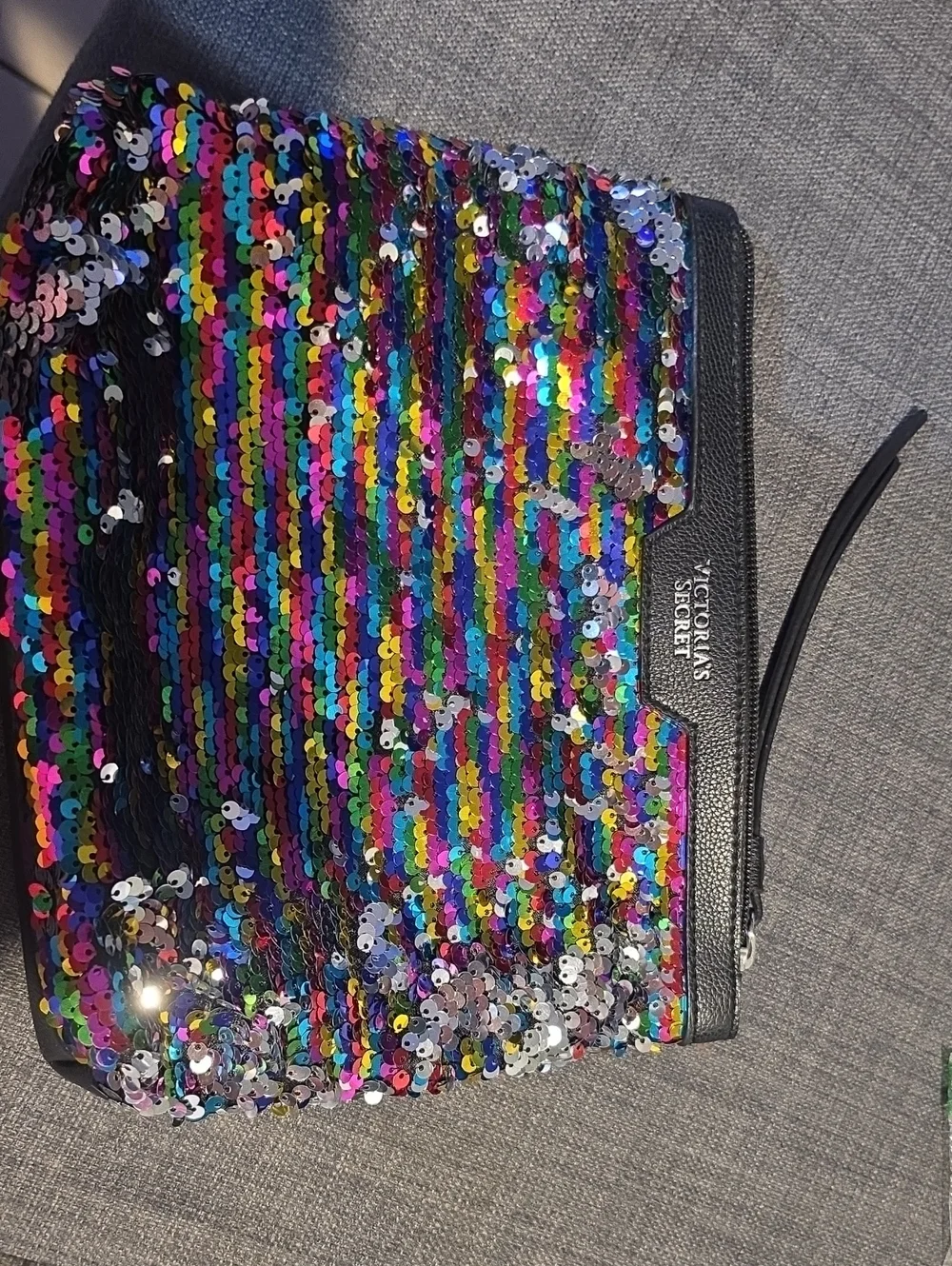 Victoria's Secret Black Trim Rainbow Sequin Wristlet